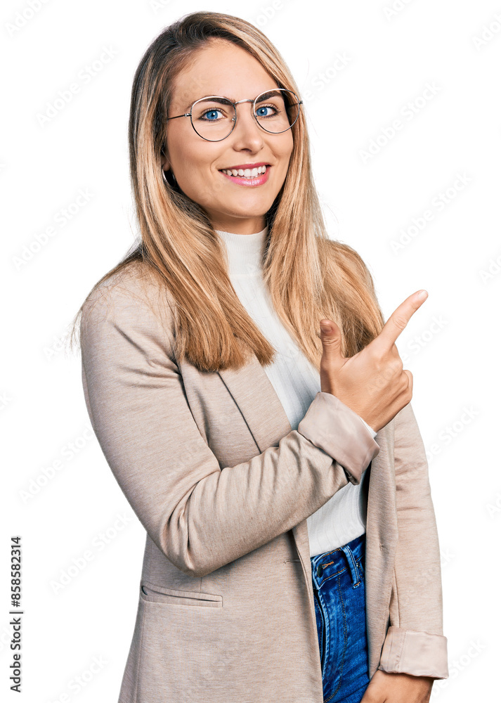 Φωτογραφία Young blonde woman wearing business shirt and glasses cheerful with a smile of f