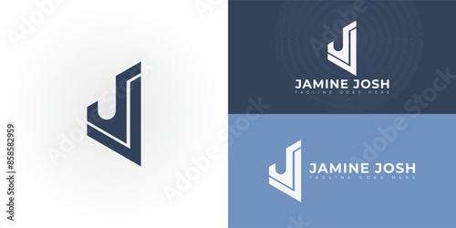 Abstract initial letters J or JJ logo in blue-grey color isolated on multiple background colors. The logo is suitable for family law firm logo vector design illustration inspiration templates.
