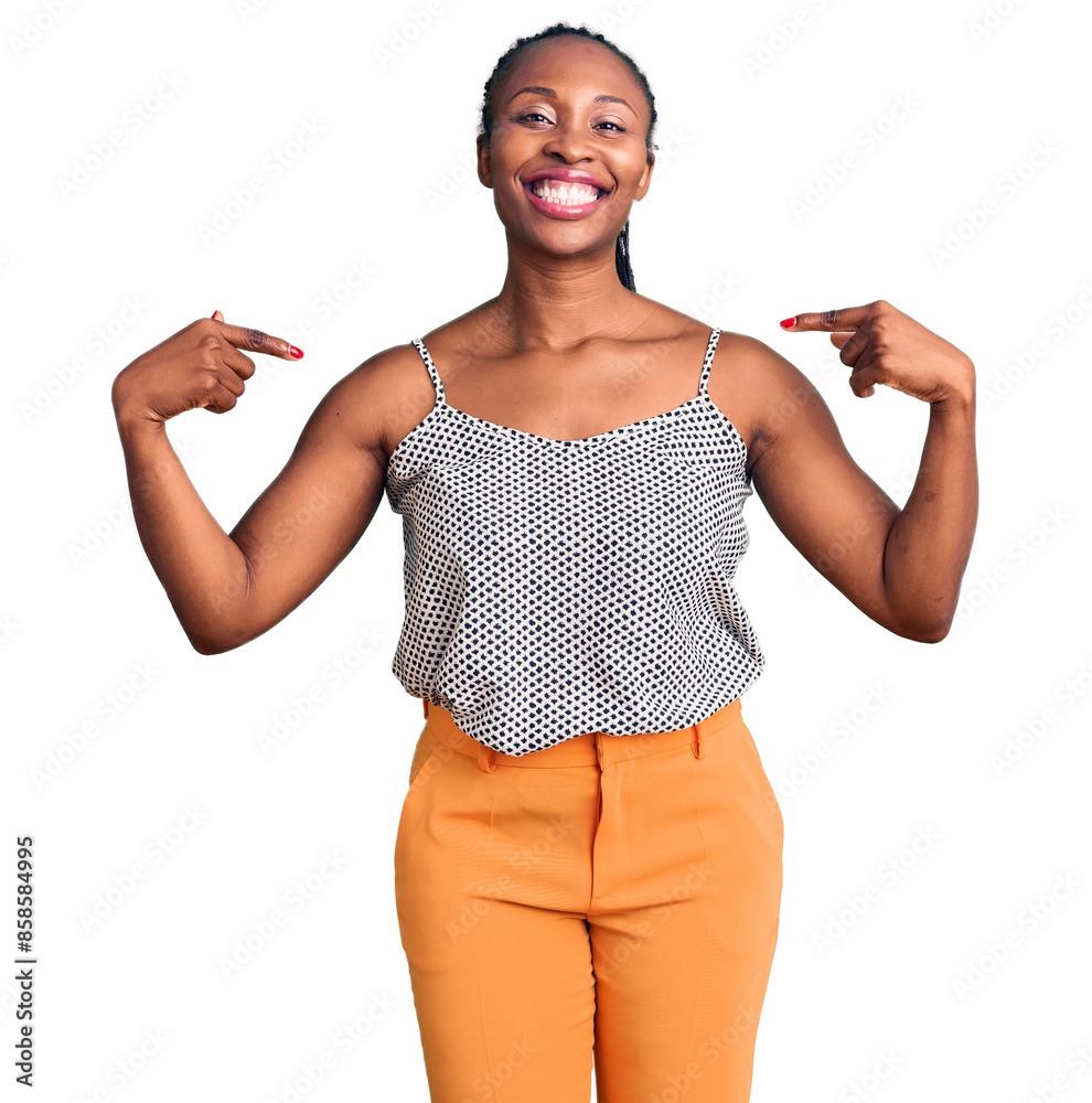 Φωτογραφία Young african american woman wearing casual clothes looking confident with smile on face, pointing oneself with fingers proud and happy