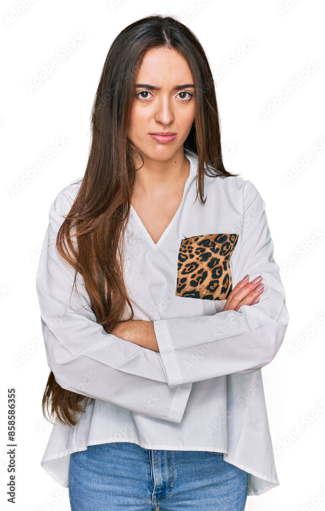 Φωτογραφία Young hispanic girl wearing casual clothes skeptic and nervous, disapproving expression on face with crossed arms