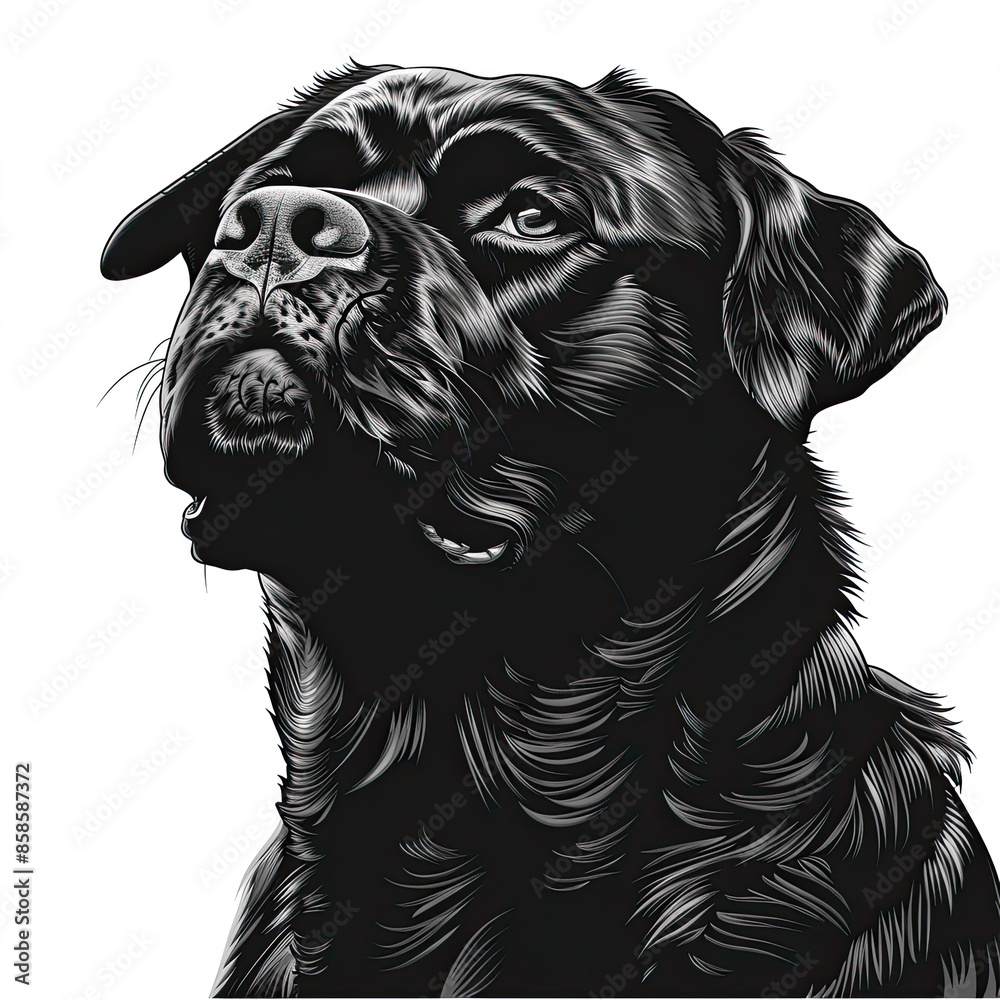 Obraz premium A black and white drawing of a rottweiler dog