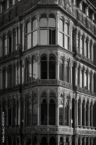 The old building on black and white