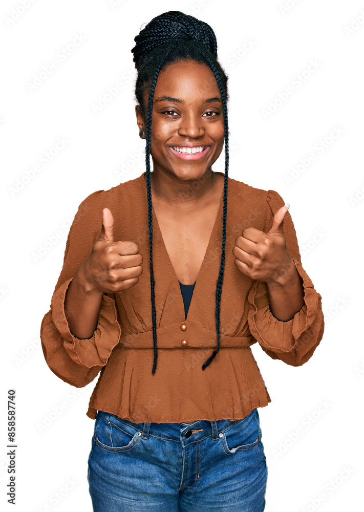 Φωτογραφία Young african american woman wearing casual clothes success sign doing positive gesture with hand, thumbs up smiling and happy