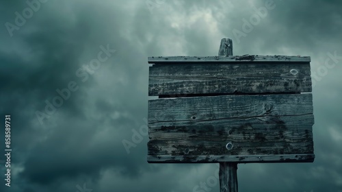 Spooky Halloween concept weathered wooden sign with eerie sky in background photo