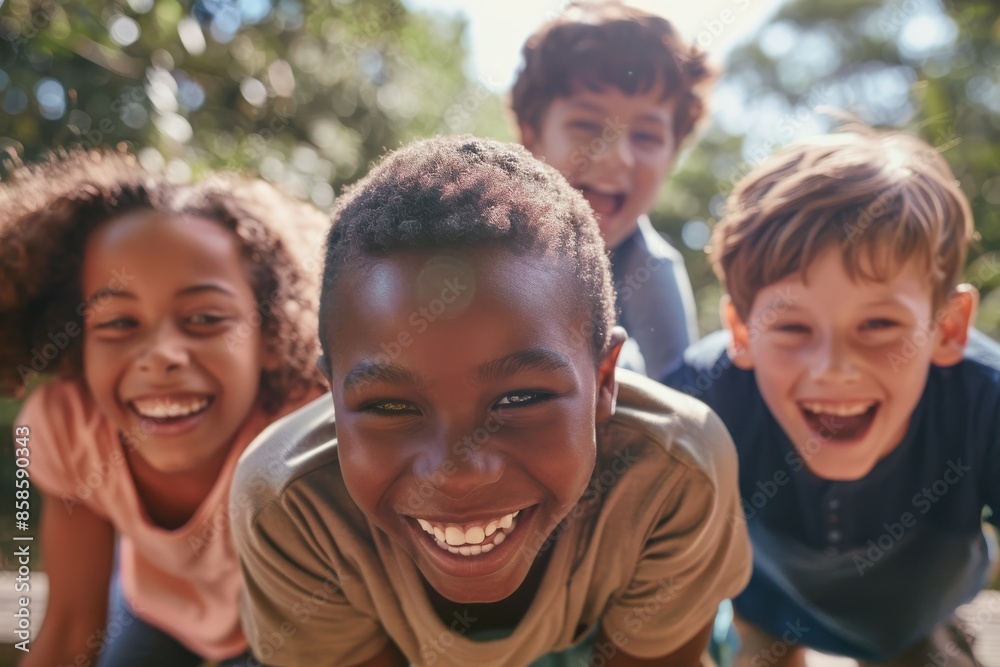 Portrait of a group of children laughing and having fun in the park Portrait of a group of children laughing and having fun in the park