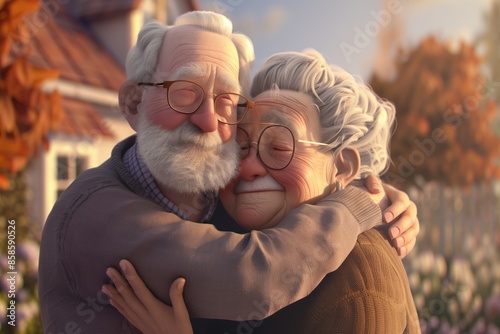 A cartoon of a man and woman hugging each other