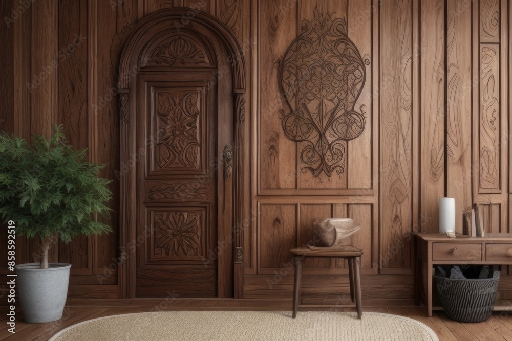Wood art carving in the living room Wood art carving in the living room