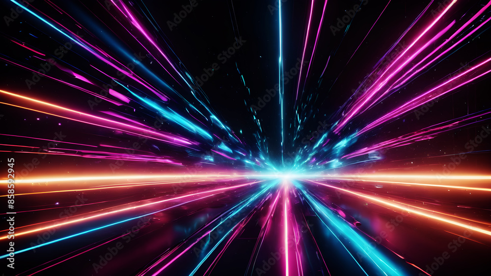 Design an abstract background filled with vibrant, electric light streaks in neon colors. The streaks should be dynamic and energetic, with varying thicknesses and lengths. Use strong, directional lig Design an abstract background filled with vibrant, electric light streaks in neon colors. The streaks should be dynamic and energetic, with varying thicknesses and lengths. Use strong, directional lig