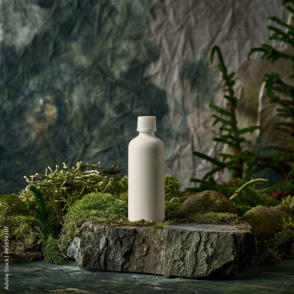 white bottle product photograph moss background white bottle product photograph moss background