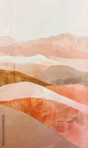 a landscape with some pink hills and mountains, in the style of light bronze and light beige, realistic detail