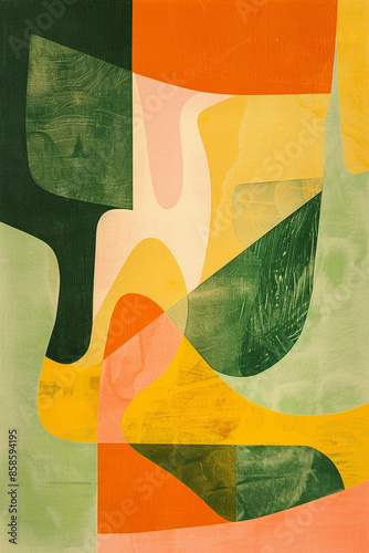 yin shih 'brightness', 1960, in the style of cubist: fragmented planes, pastel dark orange