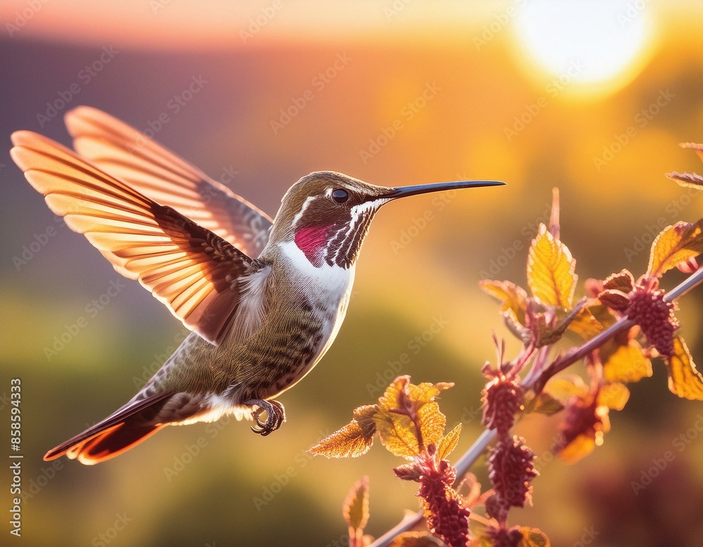 Naklejka premium Colibrí macho en varias ramas