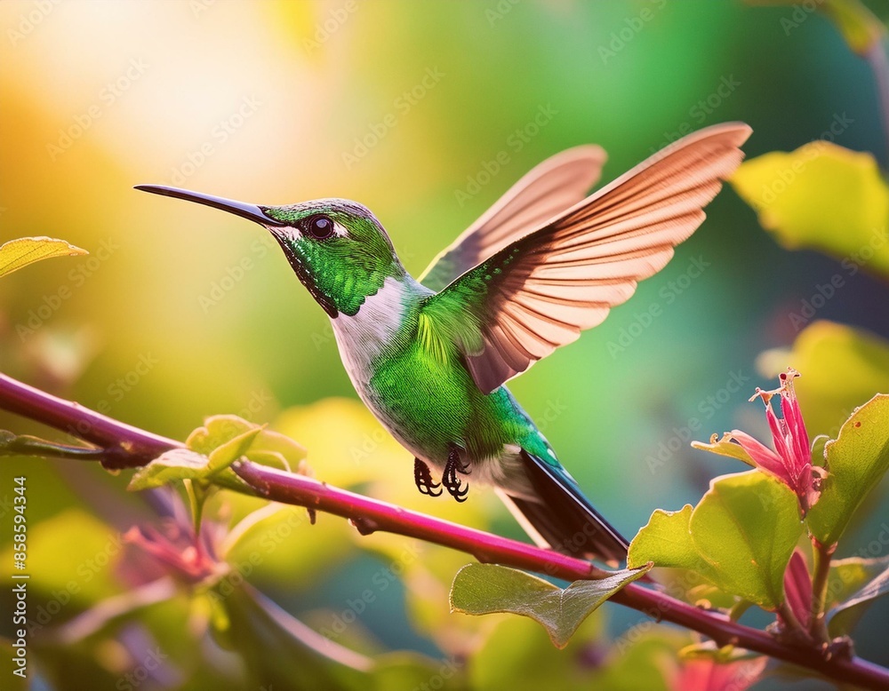 Naklejka premium Colibrí macho en varias ramas