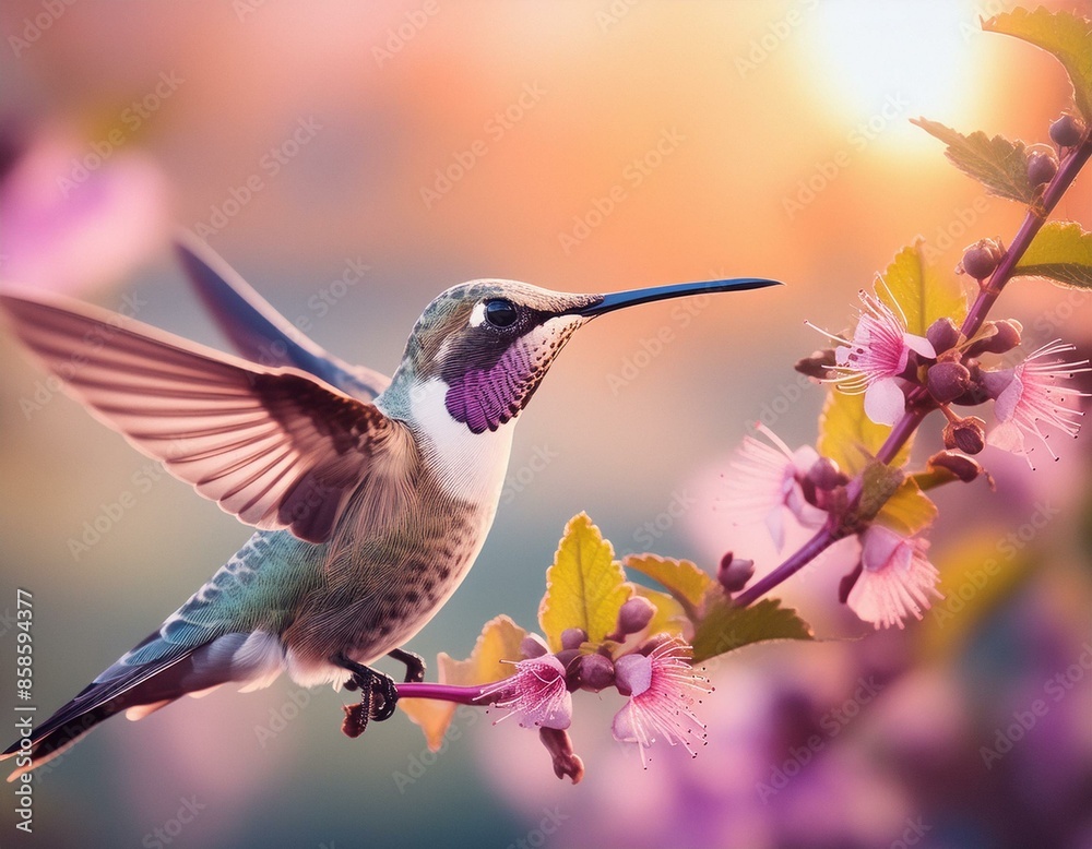 Fototapeta premium Colibrí macho en varias ramas