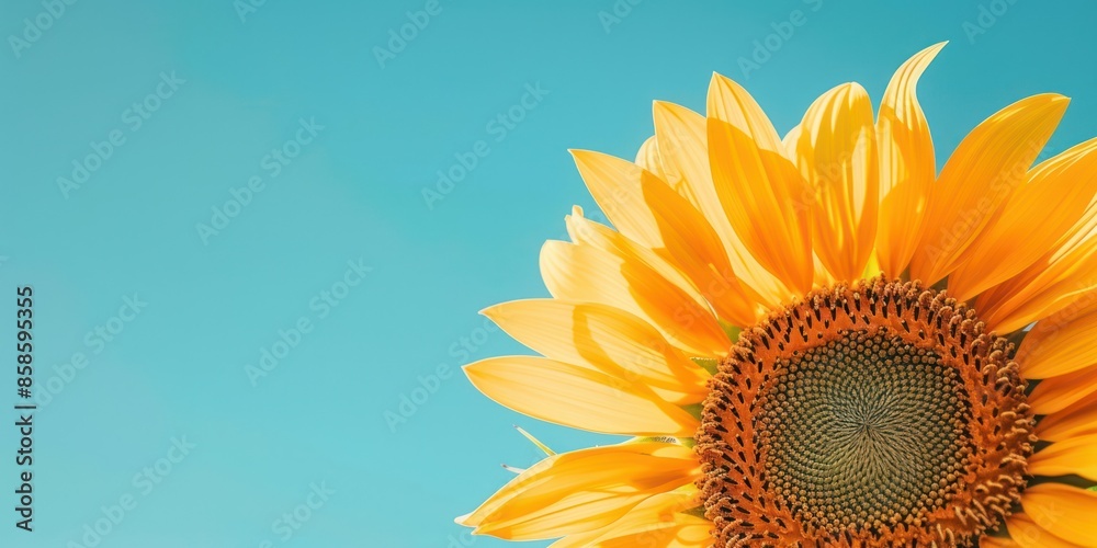 Fototapeta premium Yellow sunflowers bloom beautifully in spring nature botanical flower background. Sunflower seed farming.
