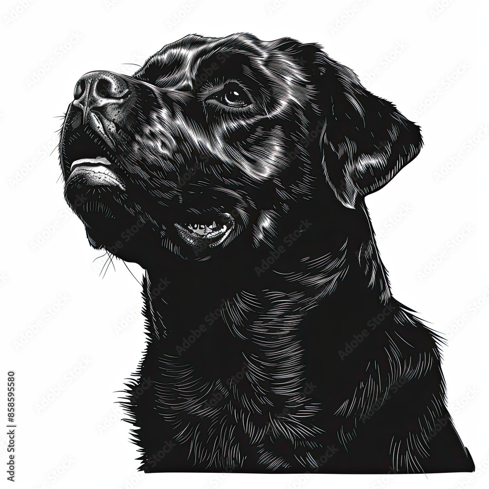 Obraz premium A black and white drawing of a rottweiler dog