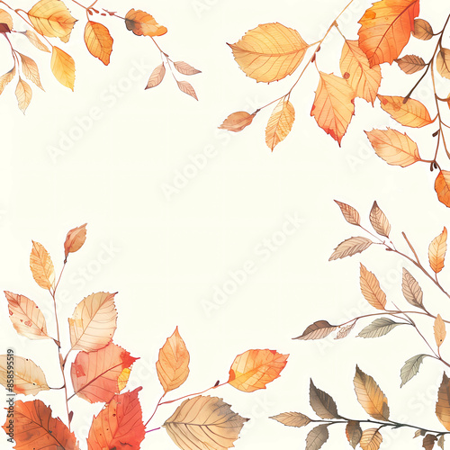 Wallpaper Mural Autumn leaves background with space for text. Painted in watercolor style. Torontodigital.ca