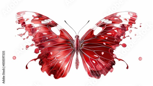 Beautiful red butterfly watercolor illustration with splatter effect, perfect for artistic projects and designs.