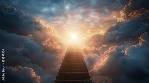 Obraz na płótnie Stairway leading to the light in the cloudy sky, surreal and inspirational concept w salonie