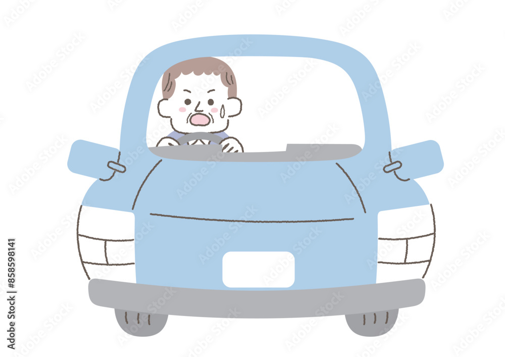 車の運転中不安になるシニア男性のイラスト