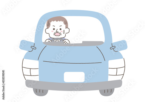 車の運転中不安になるシニア男性のイラスト