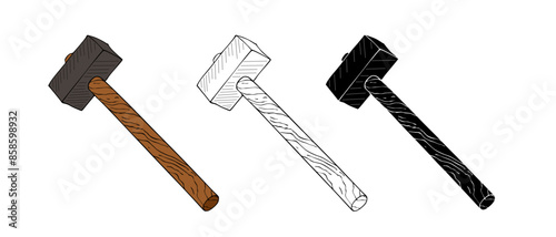 Iron hammer with wooden handle isolated on white background
