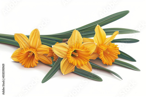 Beautiful Yellow Daffodils with Green Stems on a White Background Capturing the Essence of Spring and the Vibrancy of Nature in a Stunning Floral Arrangement for Home and Garden Decor Inspiration