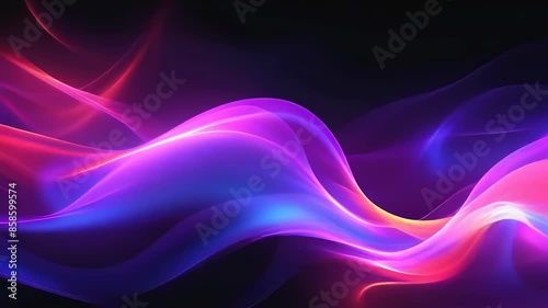 Wallpaper Mural This digital artwork showcases vibrant neon waves of purples, pinks, and blues flowing across a dark background. The abstract design and luminous colors create a futuristic and dynamic visual effect, Torontodigital.ca