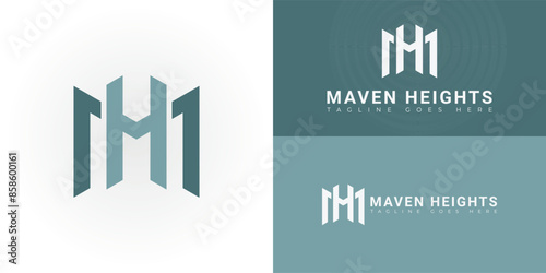 Abstract initial letters MH or HM logo in green color isolated on multiple background colors. The logo is suitable for business and technology company logo vector design illustration inspiration