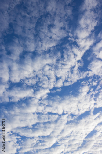 Altocumulus clouds in a spring morning sky. Samara region, Central Russia.