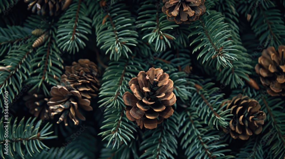 Festive spruce boughs with pine cones Festive spruce boughs with pine cones