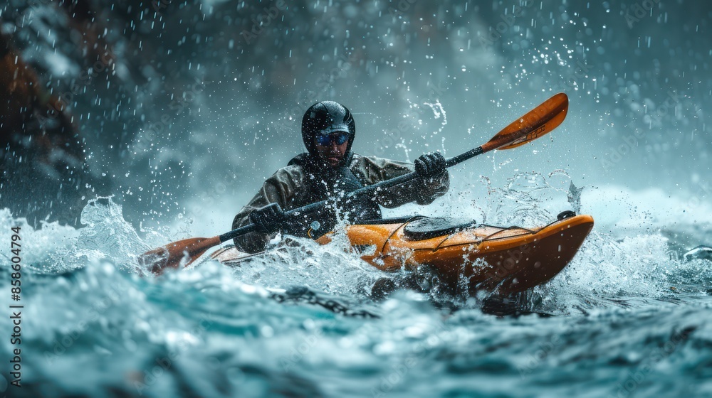 Kayaking Through a Stormy River Kayaking Through a Stormy River
