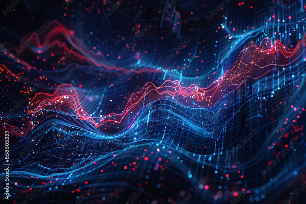 custom made wallpaper toronto digitalblue and red fractal pattern background with graphs of financial data, in the style of nightscapes