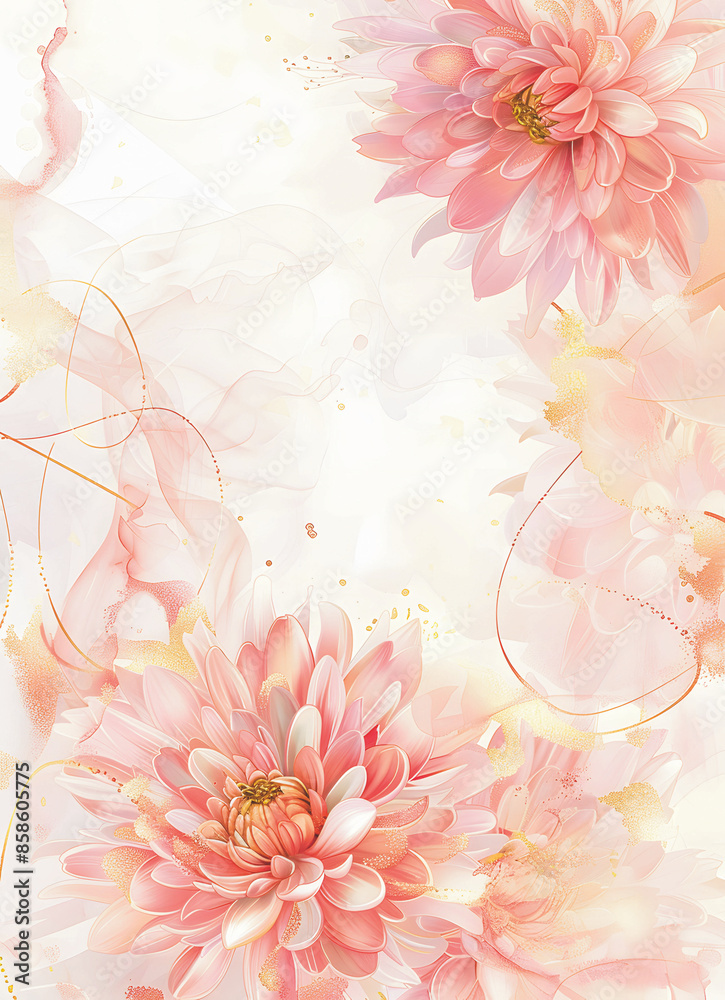 Pink paper with Chrysanthemum flower as border in Japanese style, junk journal, paper, wallpaper, craft art. 8x11in Pink paper with Chrysanthemum flower as border in Japanese style, junk journal, paper, wallpaper, craft art. 8x11in