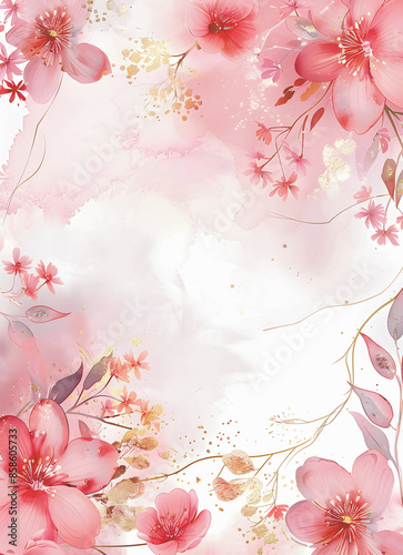 Pink paper with Cherry blossom flower as border in Japanese style, junk journal, paper, wallpaper, craft art. 8x11in
