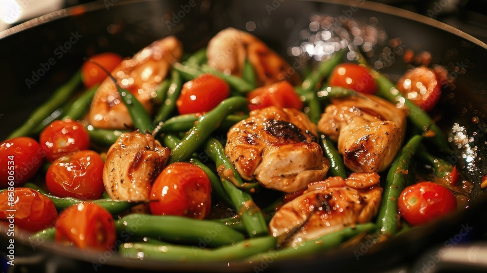 Homemade Japanese Teriyaki Chicken with beans and cherry tomatoes Homemade Japanese Teriyaki Chicken with beans and cherry tomatoes