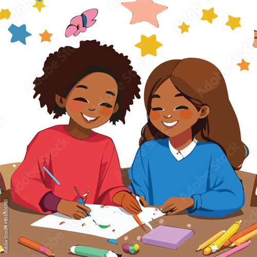 children drawing together