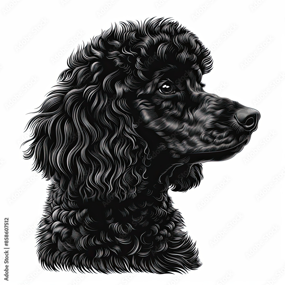 A black and white drawing of a poodle dog A black and white drawing of a poodle dog