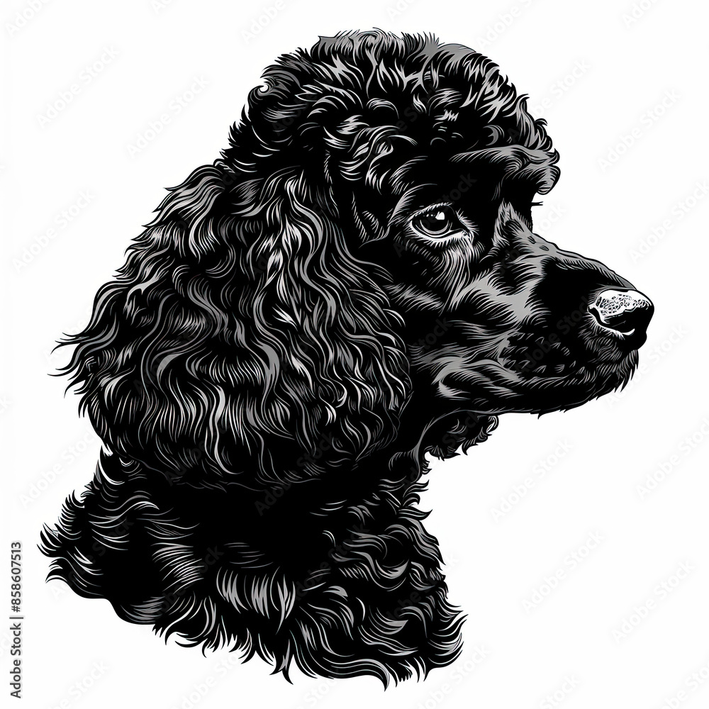 A black and white drawing of a poodle dog A black and white drawing of a poodle dog