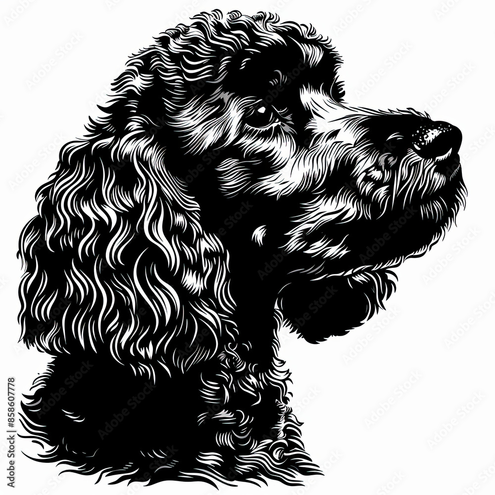 A black and white drawing of a poodle dog A black and white drawing of a poodle dog