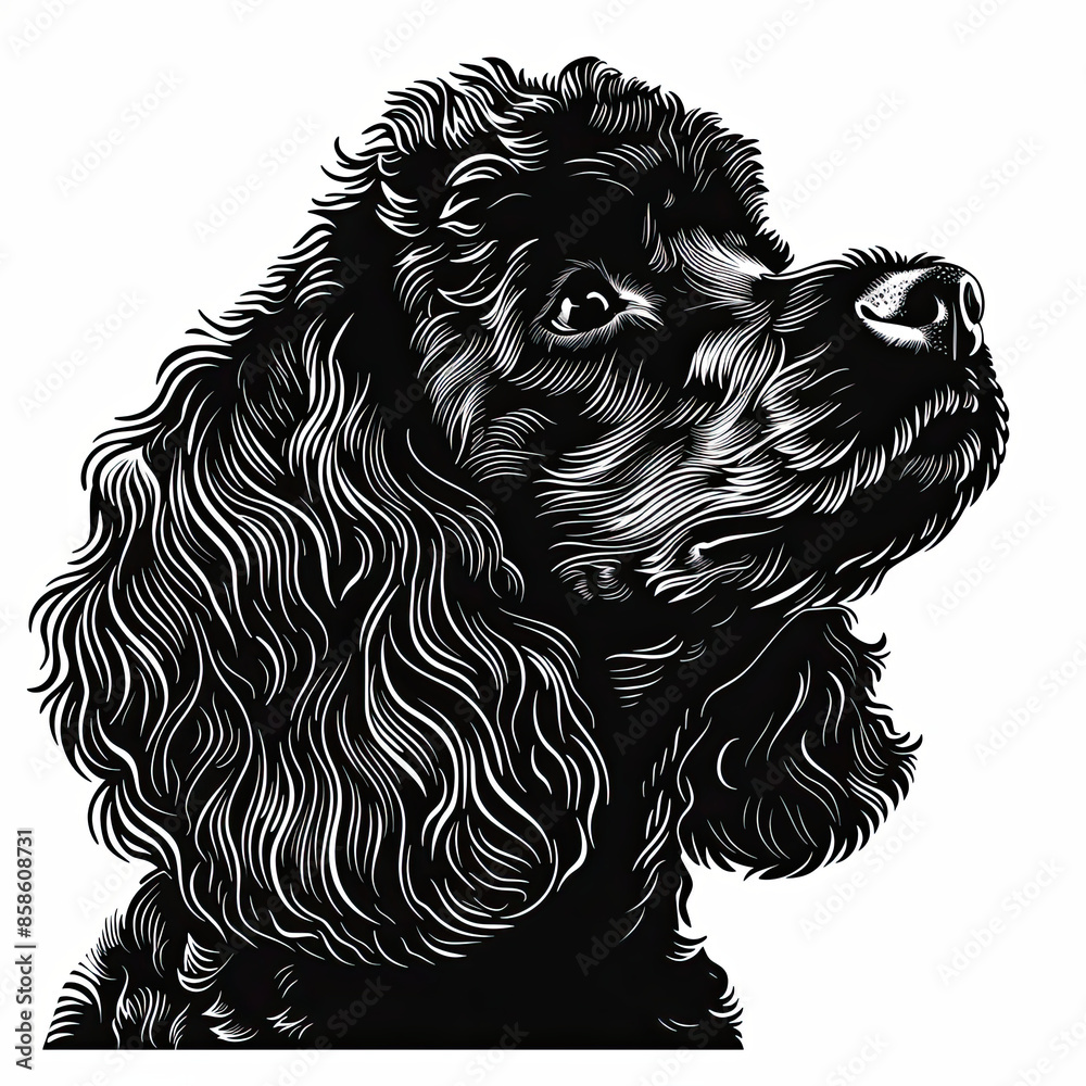 A black and white drawing of a poodle dog A black and white drawing of a poodle dog