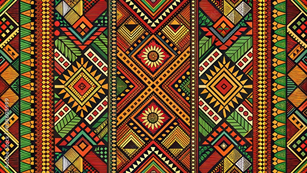 Vibrant african-inspired textile pattern with rich earth tones and intricate braided design elements, evoking cultural heritage and creative expression.,hd,8k