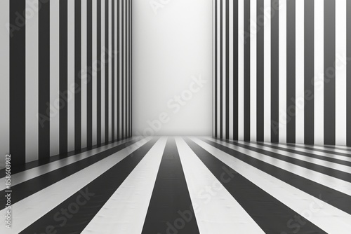Monochrome grayscale wall with bold black and white striped pattern. Minimalist architectural concept.