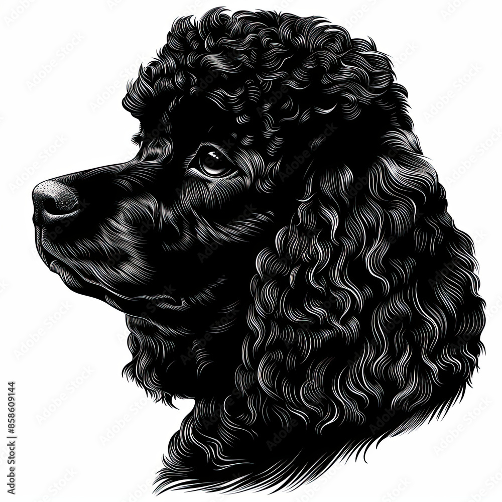 A black and white drawing of a poodle dog A black and white drawing of a poodle dog