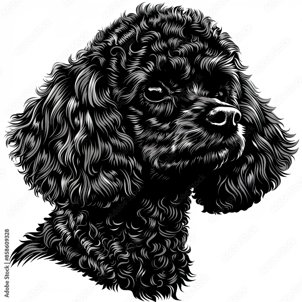 A black and white drawing of a poodle dog A black and white drawing of a poodle dog