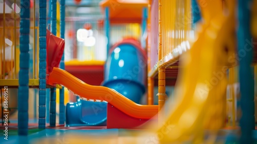 Murmurs of joy and playfulness filling the defocused indoor playground. photo