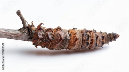 Bagworm cocoon on white background Horizontal photo photo