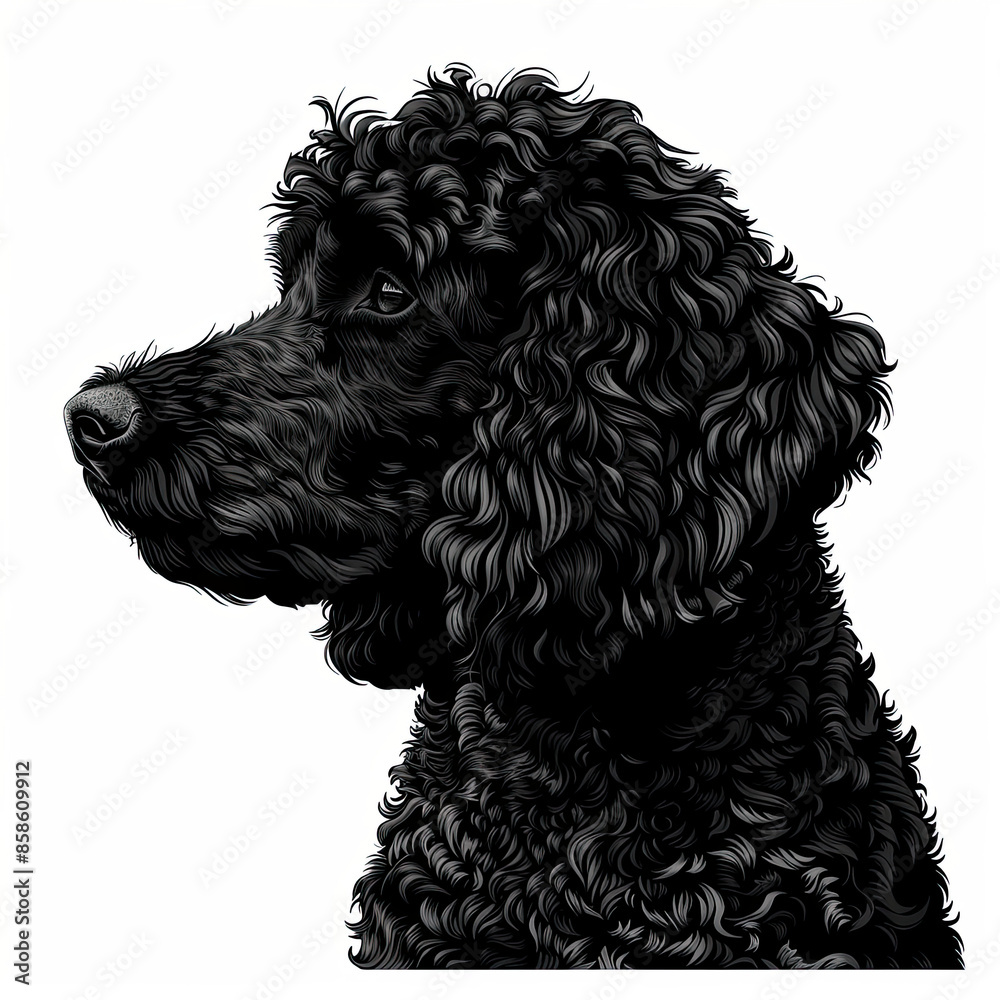 A black and white drawing of a poodle dog A black and white drawing of a poodle dog