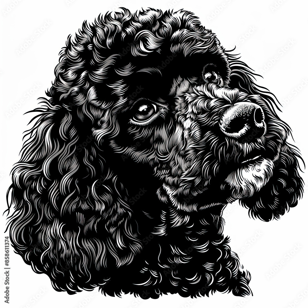 A black and white drawing of a poodle dog A black and white drawing of a poodle dog