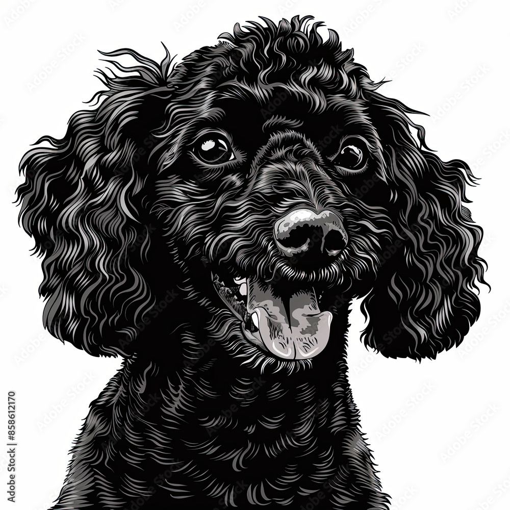 A black and white drawing of a poodle dog A black and white drawing of a poodle dog